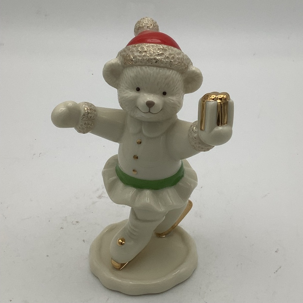 Lenox Christmas Ice Skating Bear Figurine with Gold Accents